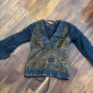 Chic Black and Brown Women's Blouse with Embroidery